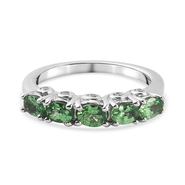 Tsavorite Granat und Zirkon 5 Stein Ring 925 Silber Platin-&Uuml;berzug