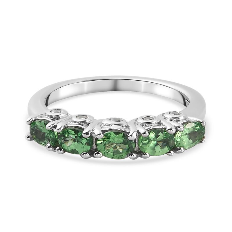 Tsavorite Granat und Zirkon 5 Stein Ring 925 Silber Platin-Überzug image number 0