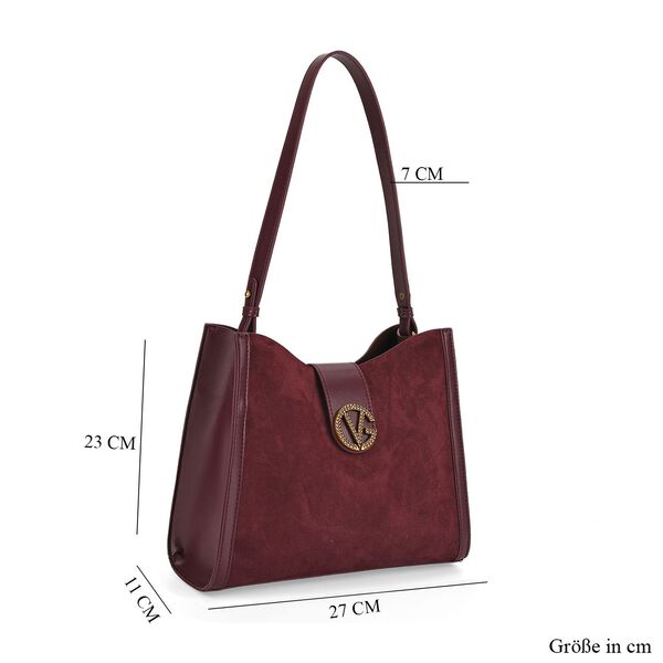 Echtleder-Trapez-Umhängetasche mit Doppelriemen und Magnetverschluss, 27x11x23cm, Burgunderrot image number 7