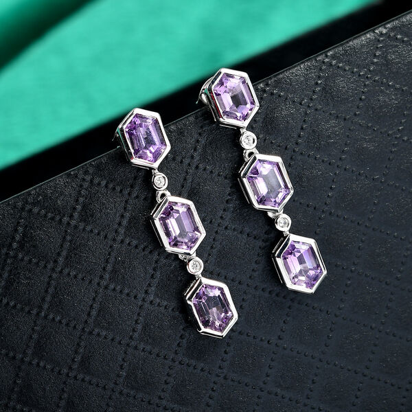 AA Rose De France Amethyst, Wei&szlig;er Zirkon Ohrringe 925 Silber platiniert ca. 3,63 ct. image number 2