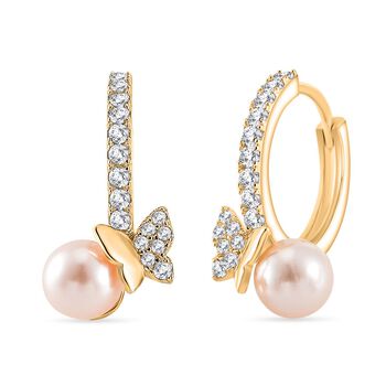 Wei&szlig;e Muschelkernperle, Wei&szlig;er Zirkonia Ohrringe 925 Silber vergoldet