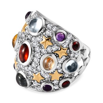 AA Mosambik Granat, Himmelblauer Topas Ringe 925 Silber bicolor (Gr&ouml;&szlig;e 17.00) ca. 7,78 ct