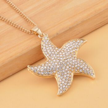 Wei&szlig;er Kristall-Seestern-Anh&auml;nger mit Kette in Goldton, 73 cm