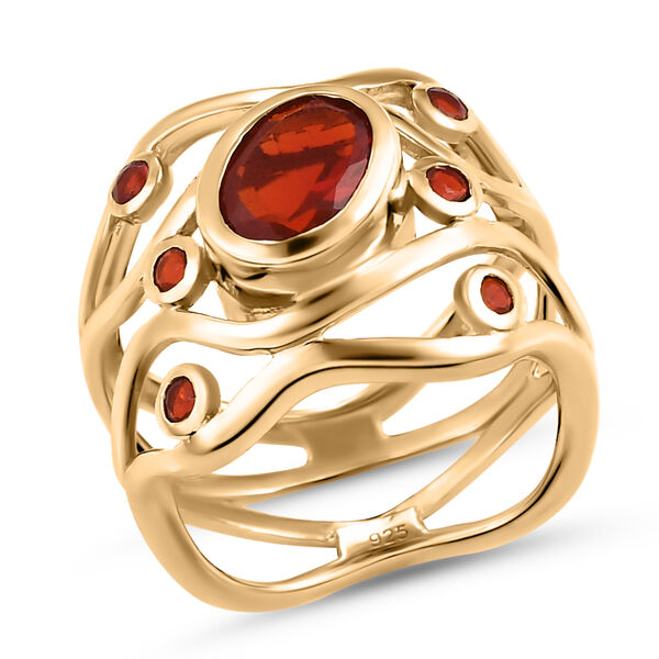 Mexikanischer Kirschfeuer Opal-Ring, 925 Silber Gelbgold Vermeil  ca. 1,02 ct image number 4