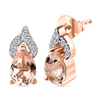 Morganit und wei&szlig;e Zirkon-Ohrringe, 925 Silber Ros&eacute;gold Vermeil ca. 0.84 ct