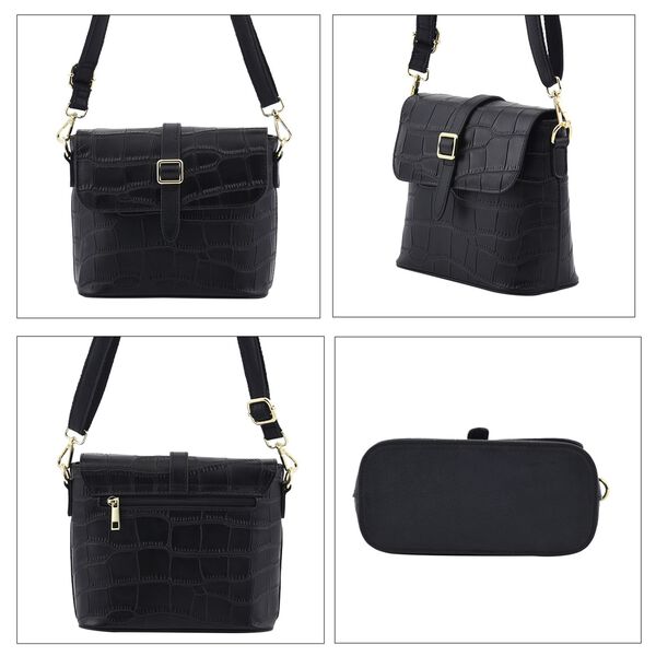 Crossbody Tasche aus 100% echtem Leder mit RFID Schutz, Größe 20x9,5x18 cm, Schwarz image number 4