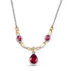 AA Afrikanischer Rubin (Fissure gefüllt) Halskette ca. 45 cm 925 Silber Rhodiniert und 750 Gelbgold Vermeil ca. 3,34 ct.