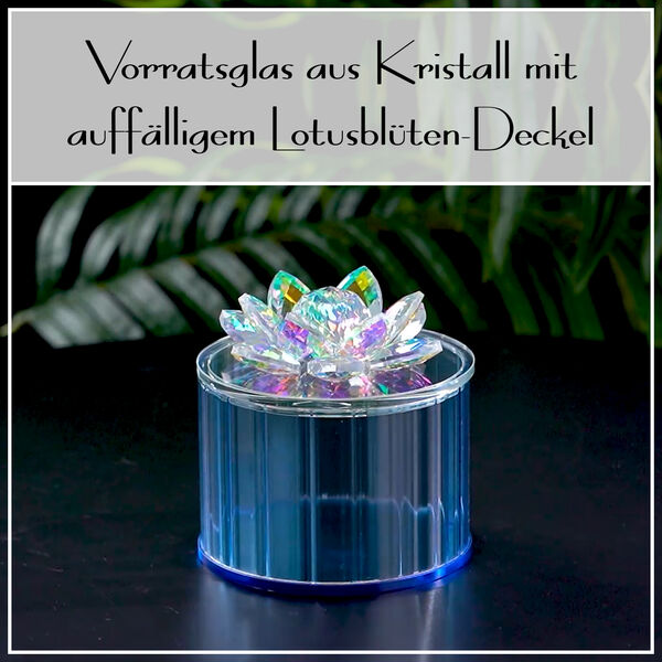 Deko Vorratsglas aus Kristallglas mit Lotusbl&uuml;te Deckel, blau image number 5