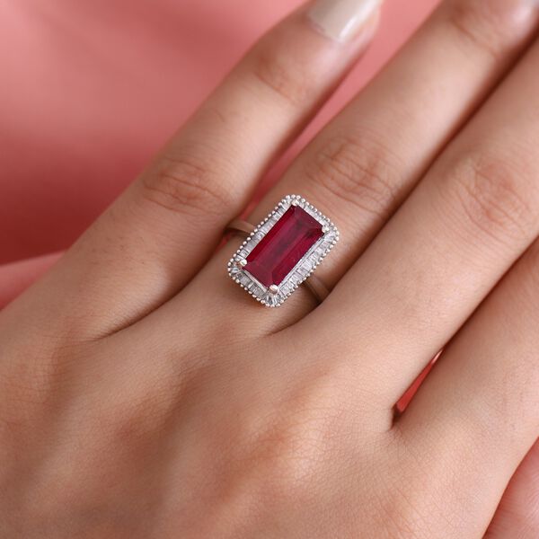 Afrikanischer Rubin und Diamant Halo Ring 925 Silber Platin-&Uuml;berzug image number 3