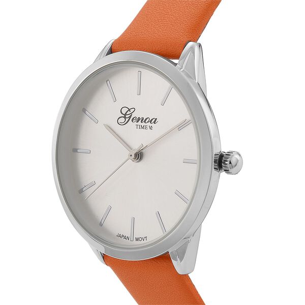 GENOA TIME V2 - Quarzuhr mit japanischem PC21S Werk, weißem Zifferblatt und orangem Lederarmband, Edelstahl Gehäuse, 3 ATM wasserdicht image number 3