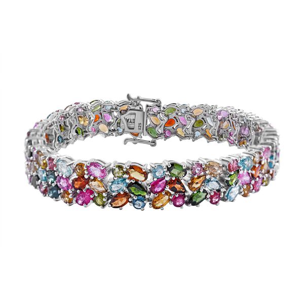 Nat&uuml;rliches mehrfarbiges-Turmalin Armband, ca. 19 cm, 925 Silber platiniert ca. 24.63 ct