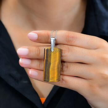 Tigerauge Anh&auml;nger mit Kette, Edelstahl ca. 47.17 ct