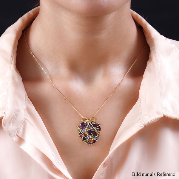 GP Amore Kollektion - Mehrfarbiger Edelstein und Kanchanaburi blauer Saphir-Herz-Anhänger mit Kette in Silber image number 2