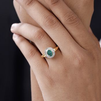 Kagem sambischer Smaragd, Moissanit Ring, 925 Silber vergoldet (Gr&ouml;&szlig;e 19.00) ca. 1.43 ct