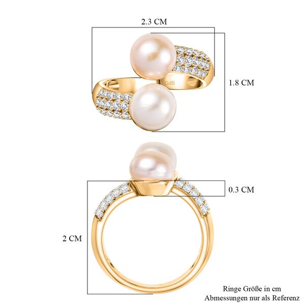 Weiße Süßwasser Perle (7.5-8 mm), Pfirsich-Süßwasser Perle (7.5-8mm) Ring Nickelfreies Messing 750 Gelb Vergoldet (Größe 17.00) 6.03 ct image number 7