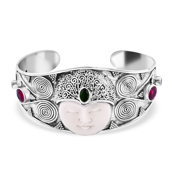 Afrikanischer Rubin (Fissure gefüllt), Natürlicher Chromdiopsid Armreif ca. 18 cm 925 Silber ca. 8,00 ct. image number 4