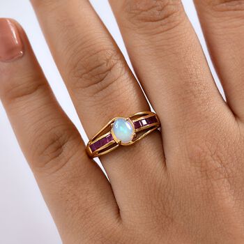 AA Nat&uuml;rlicher, &auml;thiopischer Welo Opal und afrikanischer Rubin Ring - 1 ct.