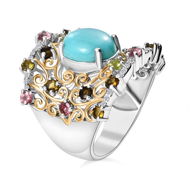 D'Joy AA Sleeping Beauty Türkis und AA Multi-Turmalin und Zirkon zweifarbiger Ring - 5,29 ct. image number 5