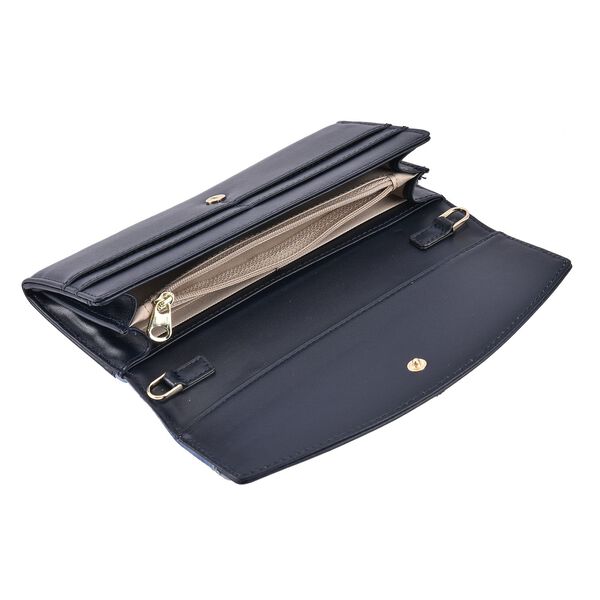 Seidenbrokat Clutch-Tasche aus echtem Leder mit RFID Schutz, 19.5x9.5x3cm, Blau image number 5