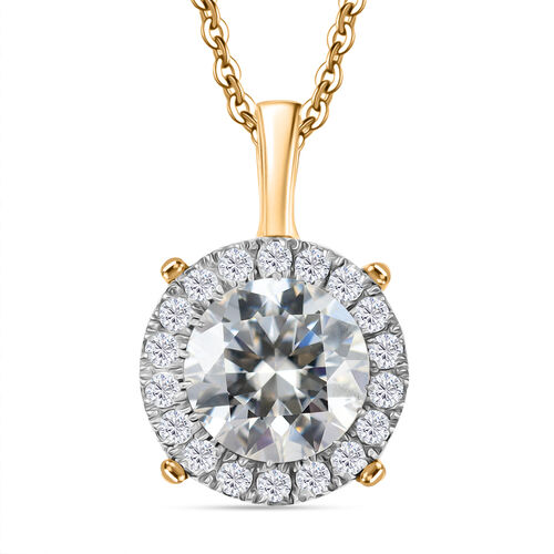Moissanit Anhänger mit 50cm Kette, 925 Silber 750 Gelbgold Vermeil - 2 ct. image number 0