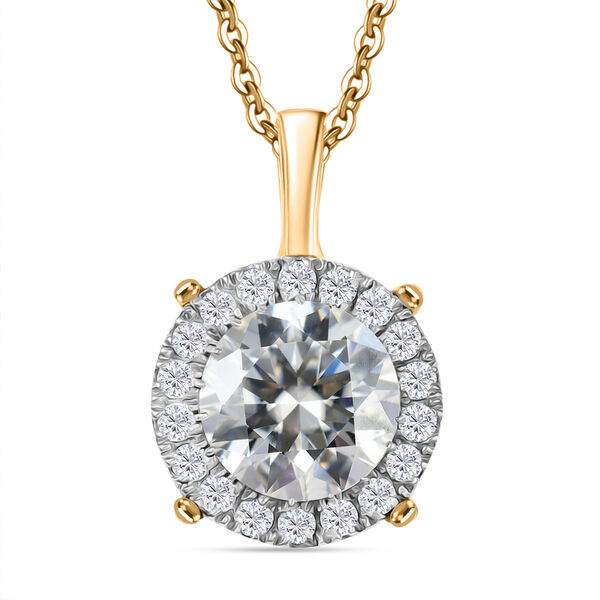 Moissanit Anhänger mit 50cm Kette, 925 Silber 750 Gelbgold Vermeil - 2 ct. image number 0