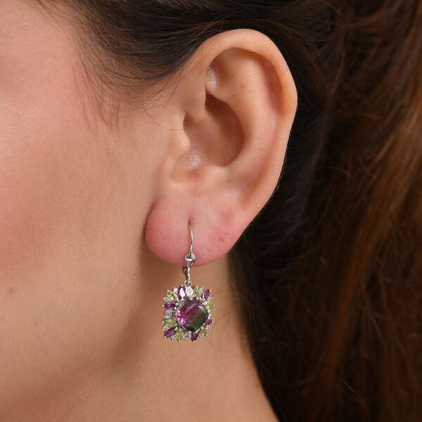 D'Joy Wassermelonen Triplett Quarz, Rhodolith Granat, Peridot und Zirkon Ohrringe - 8,22 ct. image number 3