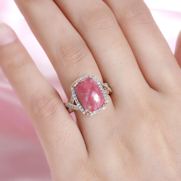 Norwegischer Thulit und weißer Zirkon-Ring, 925 Silber vergoldet (Größe 18.00) ca. 8.95 ct image number 3