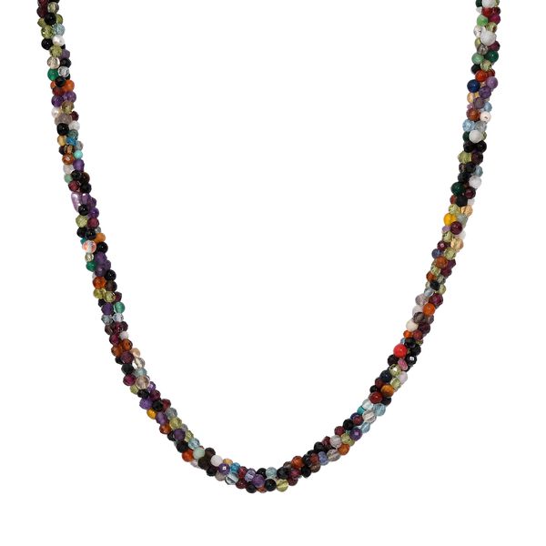 Mehrfarbige Edelsteine Halskette ca. 50 cm 925 Silber rhodiniert und Edelstahl ca. 100.00 ct