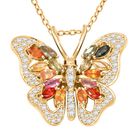 Clarte Flutter Kollektion- Mehrfarbiger Saphir, Moissanit Schmetterling Anhänger mit Kette, 925 Silber Gelbes Gold ca. 1.63 ct