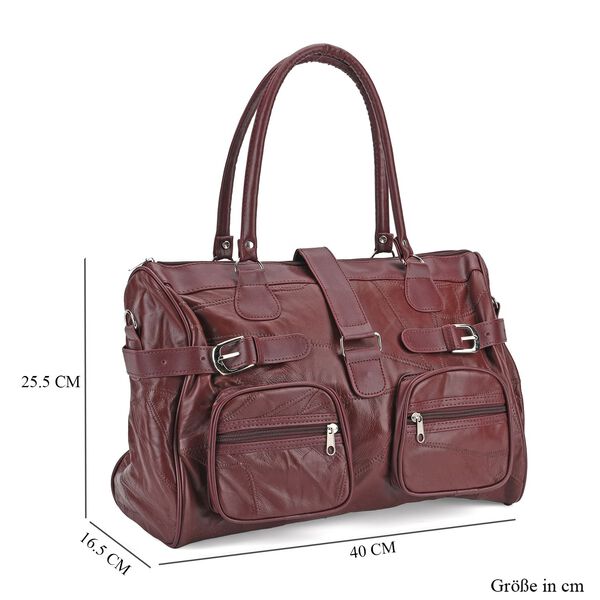 Patchwork Crossbody Tasche aus Schafleder mit mehreren Reißverschlussfächern, 40×16,5×25,5 cm, Burgunderrot image number 7