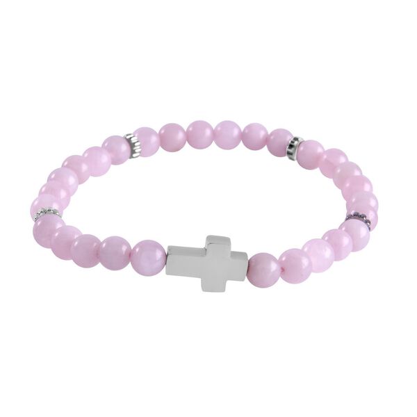 Rosenquarz Armband, ca. 19 cm, reiner Edelstahl ca. 65,00 ct image number 3