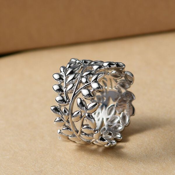 Blatt Bandring im Designer-Stil in Silberton image number 1