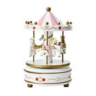 4-Pferde Holz Karussell Spieluhr, Größe 18x10 cm, Weiß Gold