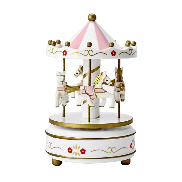 Holzkarussell Musikbox mit 4 Pferden, weiß und gold image number 0