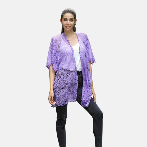 Kimono aus Spitze, Einheitsgr&ouml;&szlig;e Lila