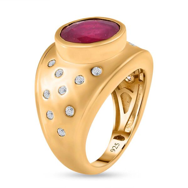 Afrikanischer Rubin (Fissure gef&uuml;llt), Wei&szlig;er Zirkon Ring, 925 Silber Gelbgold Vermeil (Gr&ouml;&szlig;e 17.00) ca. 5.76 ct image number 5