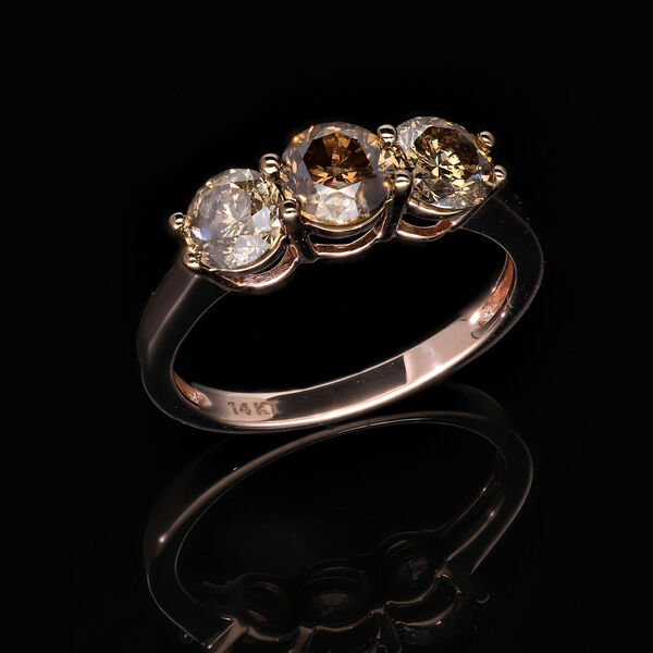 SGL zertifizierter I1-I2 nat&uuml;rlicher Champagner-Diamant-Ring - 1 ct. image number 2