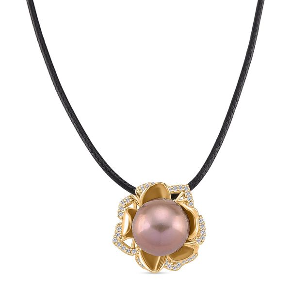 Lila Edison Perle (9-11 mm), Wei&szlig;er Zirkonia Anh&auml;nger Nickelfreies Messing 6.50 ct image number 0