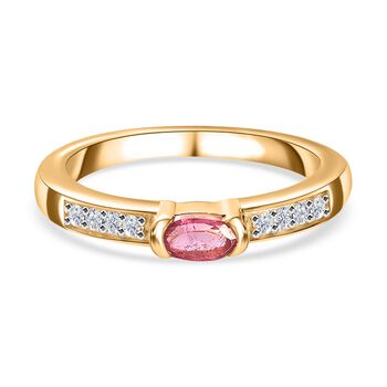 Ouro Fino Rubellit, Wei&szlig;er Zirkon Ring, 925 Silber Gelbgold Vermeil, (Gr&ouml;&szlig;e 16.00) ca. 0.34 ct