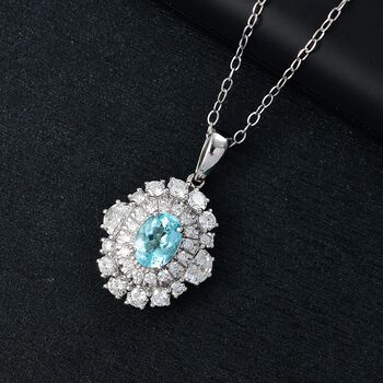 RHAPSODY zertifiziert und gepr&uuml;ft AAAA Paraiba Turmalin und VS-EF Diamant Anh&auml;nger mit 45cm Kette in 950 Platin - 2,27 ct.