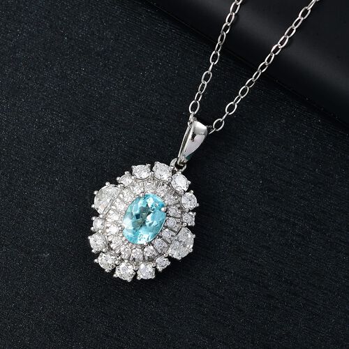 RHAPSODY zertifiziert und geprüft AAAA Paraiba Turmalin und VS-EF Diamant Anhänger mit 45cm Kette in 950 Platin - 2,27 ct. image number 1