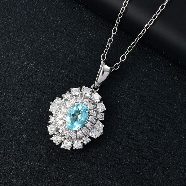 RHAPSODY zertifiziert und gepr&uuml;ft AAAA Paraiba Turmalin und VS-EF Diamant Anh&auml;nger mit 45cm Kette in 950 Platin - 2,27 ct. image number 1
