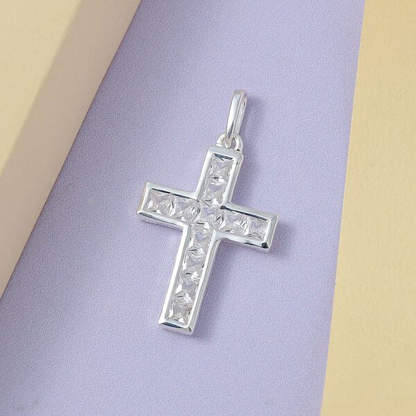 Wei&szlig;er Zirkonia Kreuz-Anh&auml;nger, 925 Silber image number 3