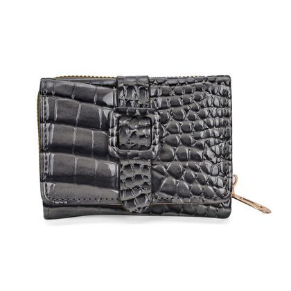 Stilvolle Geldb&ouml;rse mit Krokodilpr&auml;gung und RFID-Schutz, 11x8 cm, Grau
