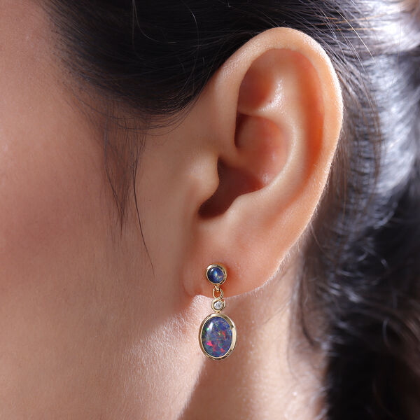 Boulder Opal Triplett und Zirkon-Ohrh&auml;nger in Silber image number 3