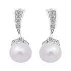 Weiße Süßwasser Perle und Simulierter Diamant Ohrringe 925 Silber rhodiniert image number 0