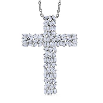 LUXURIANT SI-GH SGL zertifizierter Labor Diamant Kreuz Anh&auml;nger mit 50cm Kette, 925 Silber rhodiniert - 1 ct.