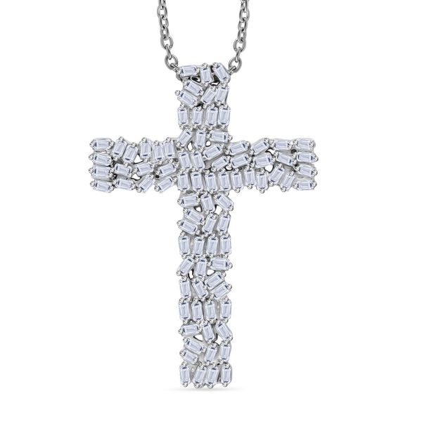 LUXURIANT SI-GH SGL zertifizierter Labor Diamant Kreuz Anh&auml;nger mit 50cm Kette, 925 Silber rhodiniert - 1 ct.