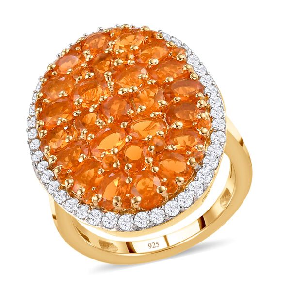 Salamanca Feueropal und wei&szlig;er Zirkon-Ring, 925 Silber Gelbgold Vermeil  ca. 4,04 ct image number 4