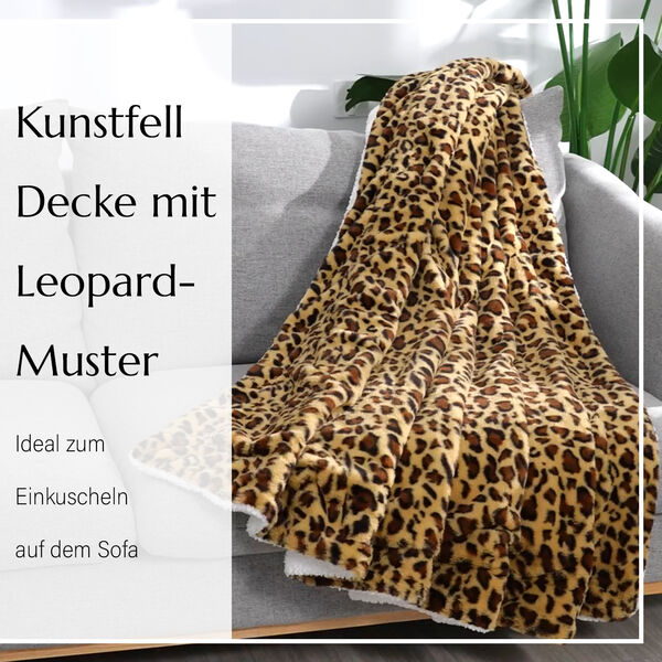 Kunstfell Decke mit Leopardenmuster, Kamel image number 7